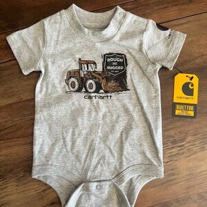Carhartt Gray 'Rough and Rugged' Tractor Baby Onesie 3 month NWT